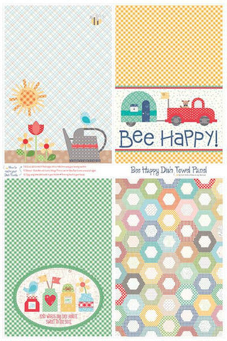 SALE Bee Ginghams Be Happy Dish Towel CANVAS Panel LARGE HD12563 by Riley Blake Designs - 4 Dish Towels - Lightweight Canvas Cotton
