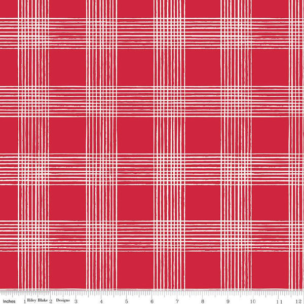 11" End of Bolt - Land of the Brave Plaid C13143 Red by Riley Blake Designs - Patriotic Independence Day Red/Cream - Quilting Cotton Fabric
