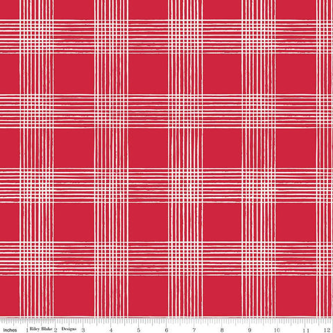 11" End of Bolt - Land of the Brave Plaid C13143 Red by Riley Blake Designs - Patriotic Independence Day Red/Cream - Quilting Cotton Fabric