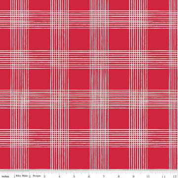 Fat Quarter End of Bolt - Land of the Brave Plaid C13143 Red - Riley Blake - Patriotic Independence Day Red/Cream - Quilting Cotton Fabric