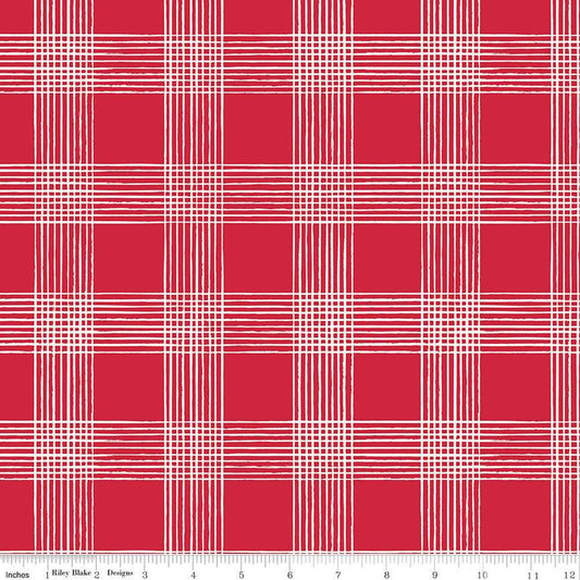 Fat Quarter End of Bolt - Land of the Brave Plaid C13143 Red - Riley Blake - Patriotic Independence Day Red/Cream - Quilting Cotton Fabric