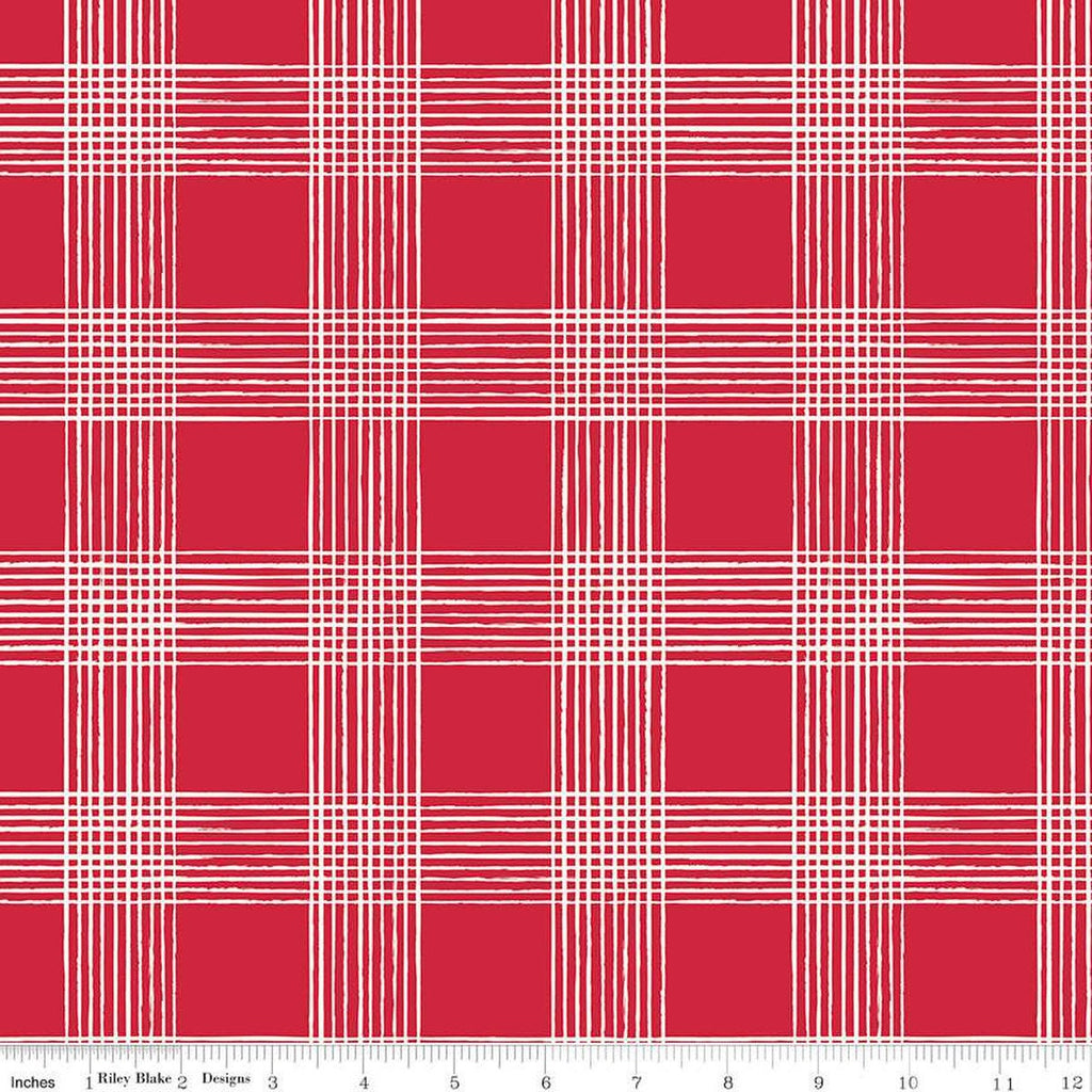 17" End of Bolt - Land of the Brave Plaid C13143 Red by Riley Blake Designs - Patriotic Independence Day Red/Cream - Quilting Cotton Fabric
