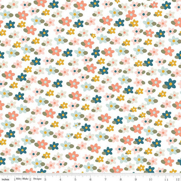 32" End of Bolt DEAL FLANNEL Make a Pretty Life Floral F13336 White - Riley Blake Designs - Flowers Blossoms Leaves - FLANNEL Cotton Fabric