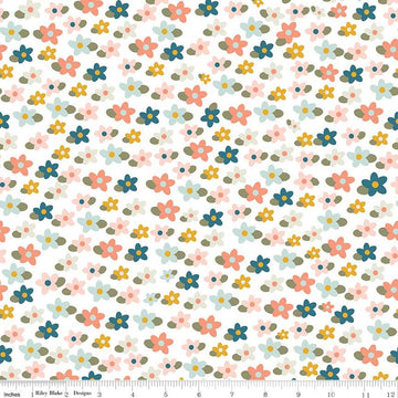 12" End of Bolt DEAL FLANNEL Make a Pretty Life Floral F13336 White - Riley Blake Designs - Flowers Blossoms Leaves - FLANNEL Cotton Fabric
