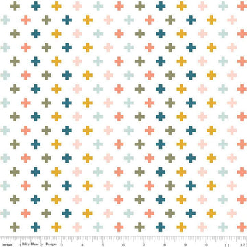 23" End of Bolt Piece - FLANNEL Make a Pretty Life Plus F13338 White - Riley Blake Designs - Geometric Plus Signs - FLANNEL Cotton Fabric