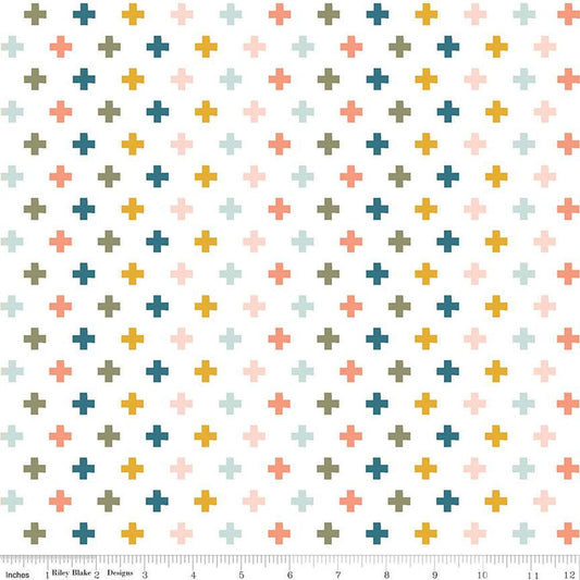 17" End of Bolt Piece - FLANNEL Make a Pretty Life Plus F13338 White - Riley Blake Designs - Geometric Plus Signs - FLANNEL Cotton Fabric