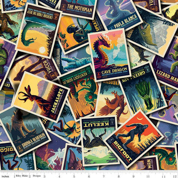 Legends of the National Parks Postcard Toss CD13280 Multi - Riley Blake - DIGITALLY PRINTED  Overlapping Postcards - Quilting Cotton