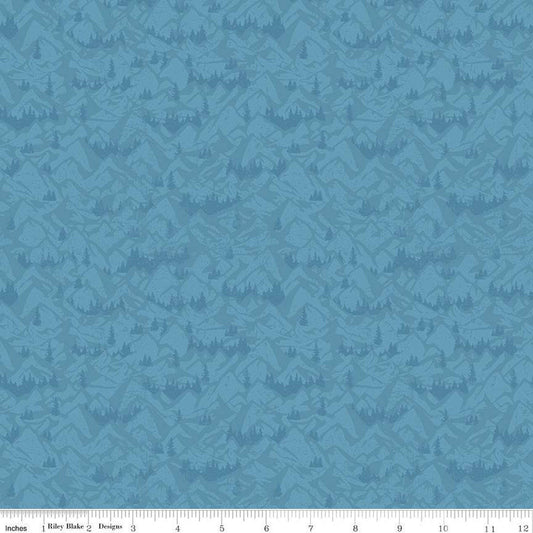 SALE Legends of the National Parks Mountains C13284 Blue - Riley Blake Designs - Recreation Outdoors Tone-on-Tone - Quilting Cotton Fabric