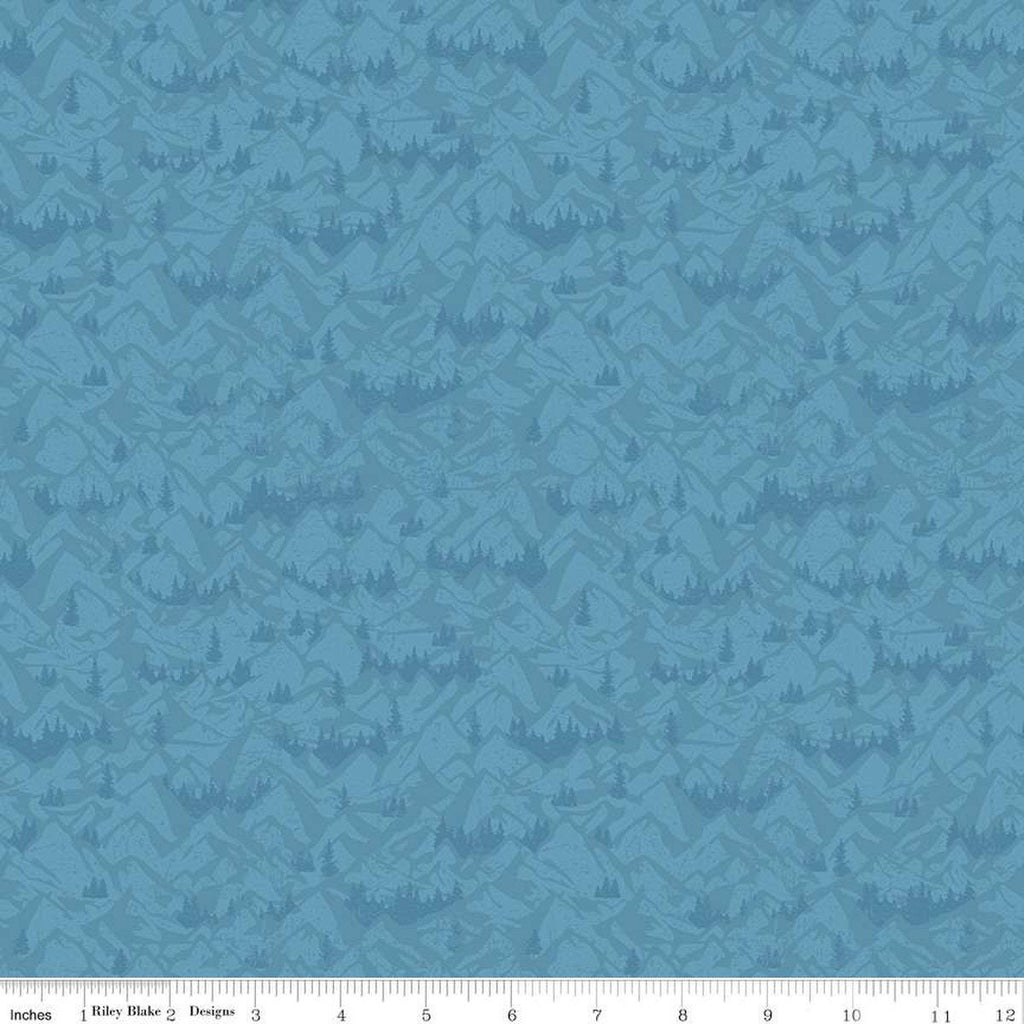 Legends of the National Parks Mountains C13284 Blue - Riley Blake Designs - Recreation Outdoors Tone-on-Tone - Quilting Cotton Fabric