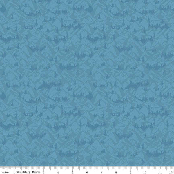 SALE Legends of the National Parks Mountains C13284 Blue - Riley Blake Designs - Recreation Outdoors Tone-on-Tone - Quilting Cotton Fabric