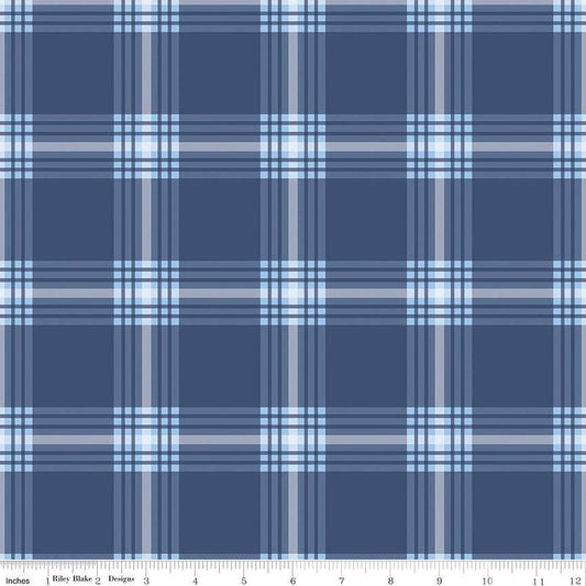 24" End of Bolt - SALE FLANNEL Snow Leopard Plaid F13191 Denim - Riley Blake Designs - Winter Geometric Blue - FLANNEL Cotton Fabric