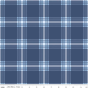 15" End of Bolt - SALE FLANNEL Snow Leopard Plaid F13191 Denim - Riley Blake Designs - Winter Geometric Blue - FLANNEL Cotton Fabric
