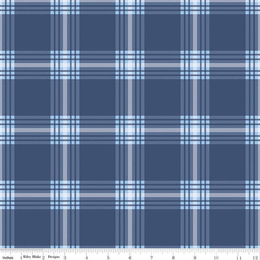 15" End of Bolt - SALE FLANNEL Snow Leopard Plaid F13191 Denim - Riley Blake Designs - Winter Geometric Blue - FLANNEL Cotton Fabric