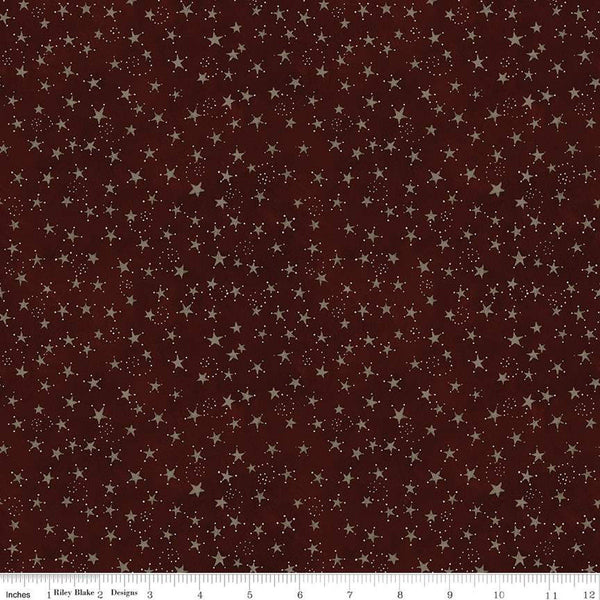 10" End of Bolt - Bright Stars Stars C13106 Burgundy - Riley Blake Designs - Patriotic Folk Art - Quilting Cotton Fabric