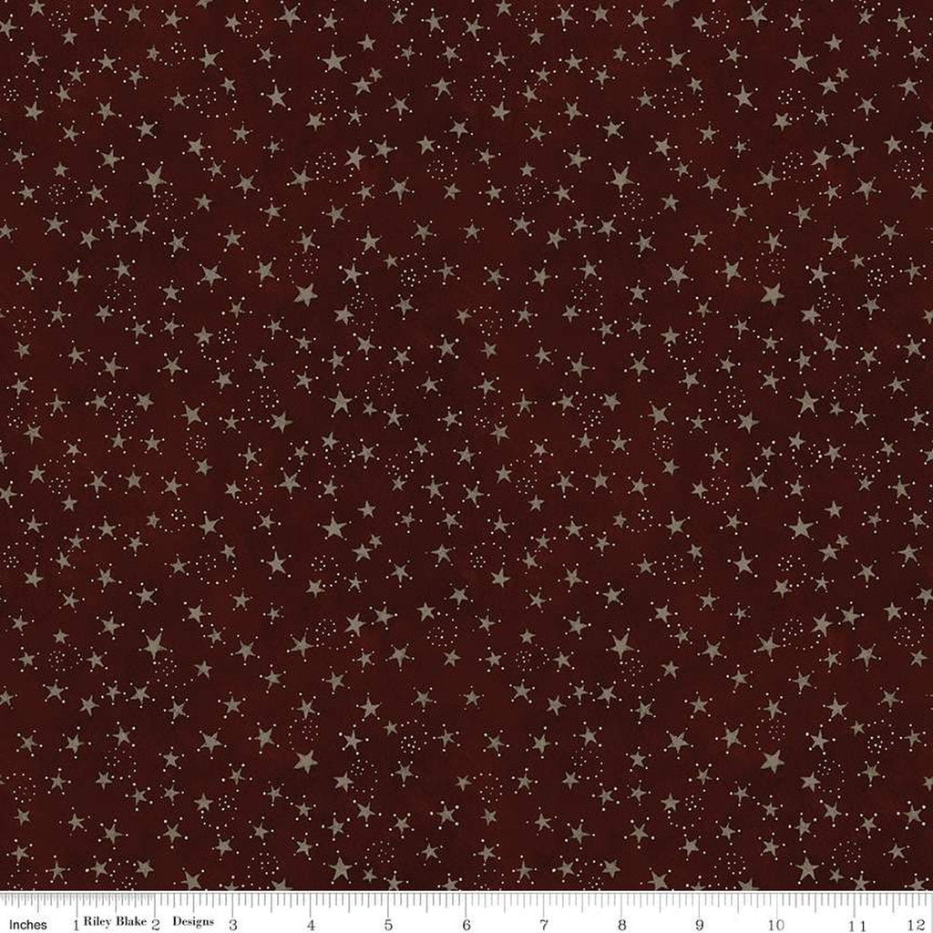 10" End of Bolt - Bright Stars Stars C13106 Burgundy - Riley Blake Designs - Patriotic Folk Art - Quilting Cotton Fabric