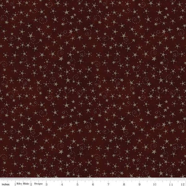 10" End of Bolt - Bright Stars Stars C13106 Burgundy - Riley Blake Designs - Patriotic Folk Art - Quilting Cotton Fabric