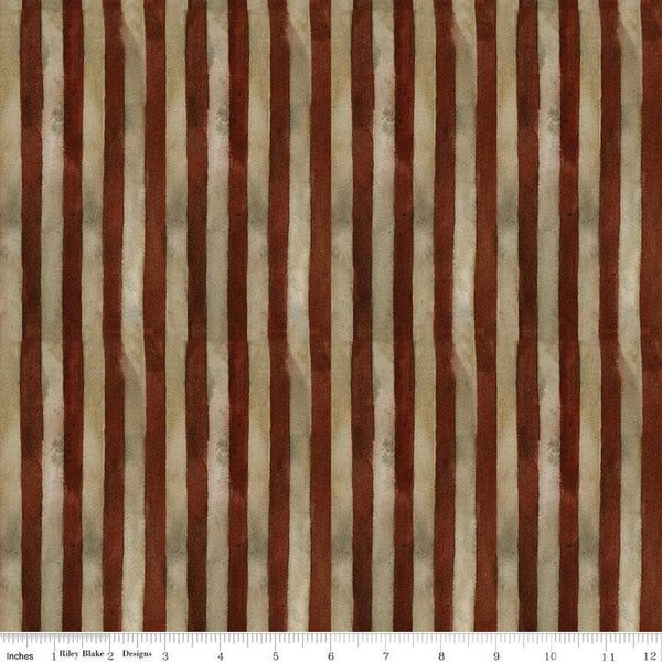 11" End of Bolt - Bright Stars Stripes C13107 Red - Riley Blake Designs - Patriotic Folk Art Stripe Striped - Quilting Cotton Fabric