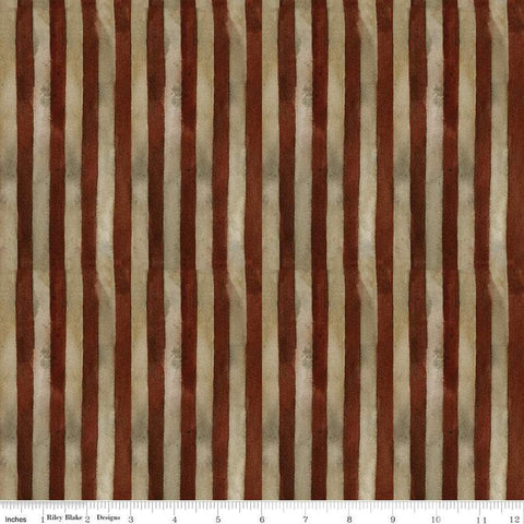 11" End of Bolt - Bright Stars Stripes C13107 Red - Riley Blake Designs - Patriotic Folk Art Stripe Striped - Quilting Cotton Fabric