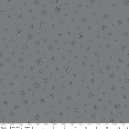 CLEARANCE 9" End of Bolt - FLANNEL Snow Leopard Snowflakes F13193 Gray - Riley Blake Designs - Winter Tone-on-Tone - FLANNEL Cotton Fabric