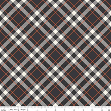 SALE Hey Bootiful Plaid C13133 Charcoal - Riley Blake Designs - Halloween Diagonal Plaid - Quilting Cotton Fabric