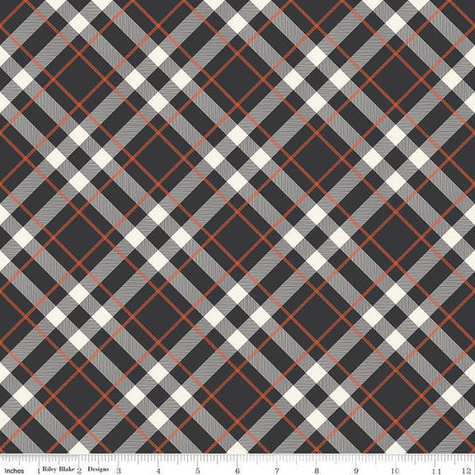 DEAL Hey Bootiful Plaid C13133 Charcoal - Riley Blake Designs - Halloween Diagonal Plaid - Quilting Cotton Fabric