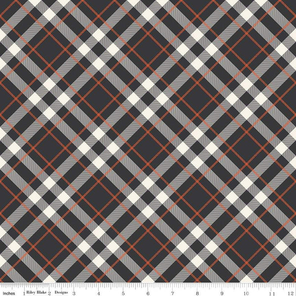 Hey Bootiful Plaid C13133 Charcoal - Riley Blake Designs - Halloween Diagonal Plaid - Quilting Cotton Fabric