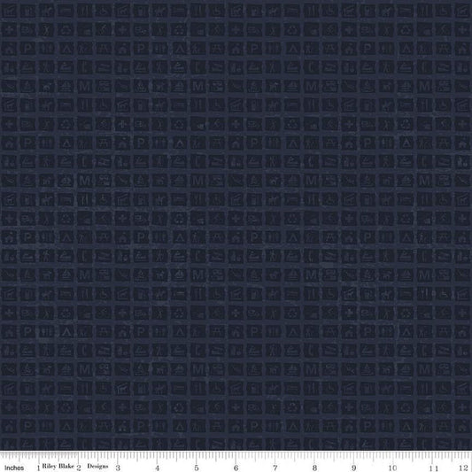 SALE National Parks Signs Navy Blue Tone-on-Tone Fabric C13294 - Riley Blake Quilting Cotton Fabric