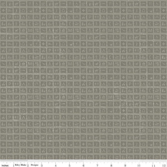 DEAL National Parks Signs C13294 Gray - Riley Blake Designs - Outdoors Tone-on-Tone Signs Icons - Quilting Cotton Fabric