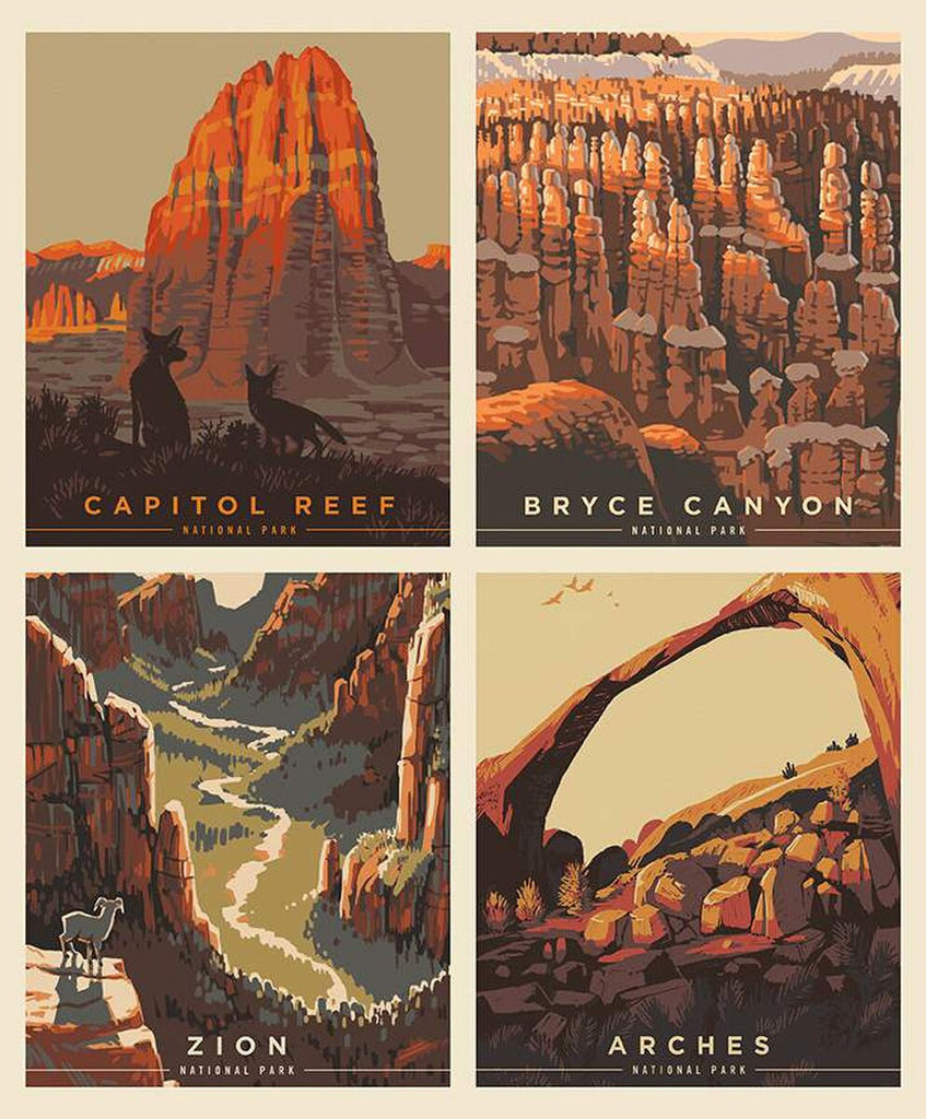 SALE National Parks Pillow Panel Utah PD13302 by Riley Blake - DIGITALLY PRINTED Capitol Reef Bryce Zion Arches - Quilting Cotton