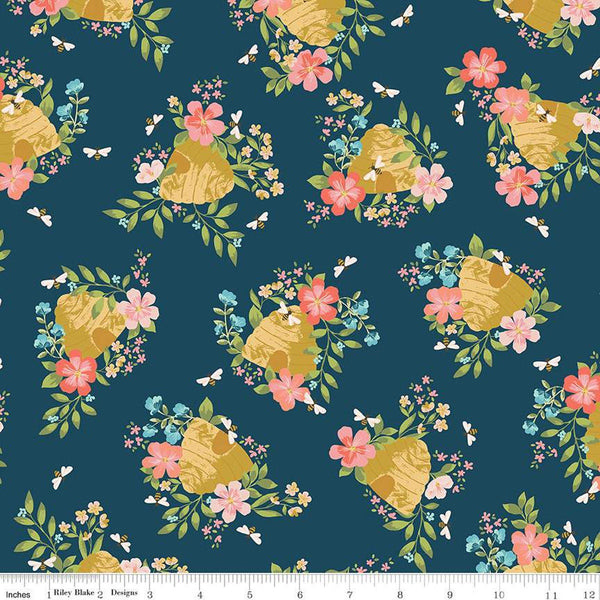 17" End of Bolt - SALE Honeycomb Hill Main C13120 Oxford - Riley Blake Designs - Floral Flowers Bees Beehives - Quilting Cotton Fabric