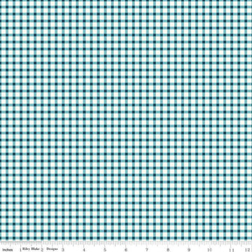 Fat Quarter End of Bolt - CLEARANCE Honeycomb Hill PRINTED Gingham C13126 Blue - Riley Blake Designs - Blue Cream - Quilting Cotton Fabric