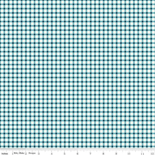 Fat Quarter End of Bolt - CLEARANCE Honeycomb Hill PRINTED Gingham C13126 Blue - Riley Blake Designs - Blue Cream - Quilting Cotton Fabric