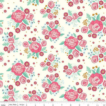 Fat Quarter End of Bolt - SALE Swan Serenade Main SC13260 Cream SPARKLE - Riley Blake - Floral Antique Gold SPARKLE - Quilting Cotton Fabric