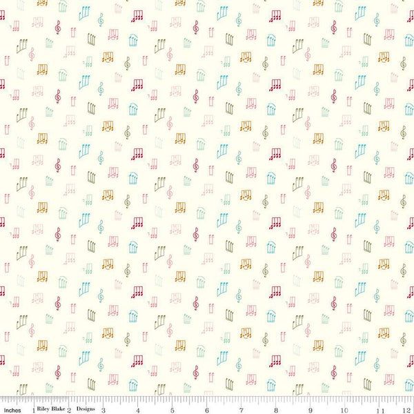 CLEARANCE Swan Serenade Opus SC13263 Cream SPARKLE - Riley Blake Designs - Music Musical Notation Notes Gold - Quilting Cotton Fabric