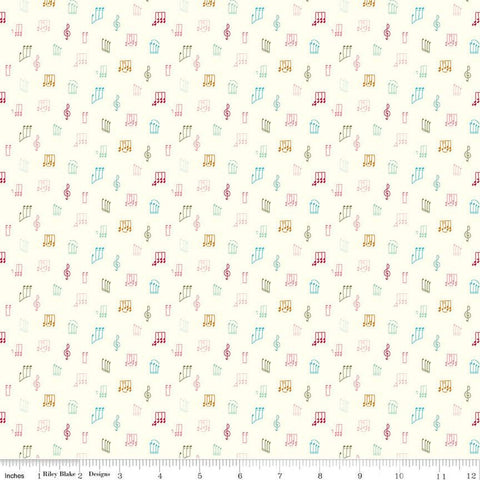 CLEARANCE Swan Serenade Opus SC13263 Cream SPARKLE - Riley Blake Designs - Music Musical Notation Notes Gold - Quilting Cotton Fabric