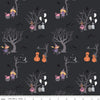 Spooky Schoolhouse Main SC13200 Charcoal SPARKLE - Riley Blake Designs - Halloween Witches Silver SPARKLE - Quilting Cotton Fabric