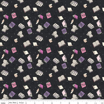 SALE Spooky Schoolhouse Spellbooks SC13203 Charcoal SPARKLE - Riley Blake Designs - Halloween Books Silver SPARKLE - Quilting Cotton Fabric