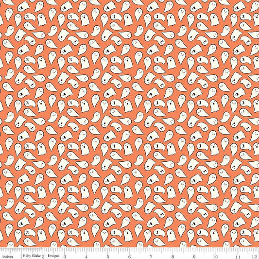 Spooky Schoolhouse Ghosts C13205 Orange - Riley Blake Designs - Halloween - Quilting Cotton Fabric