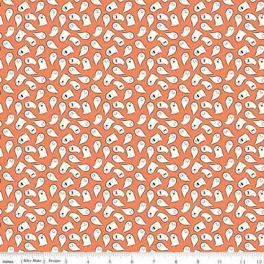 10" End of Bolt - Spooky Schoolhouse Ghosts C13205 Orange - Riley Blake Designs - Halloween - Quilting Cotton Fabric