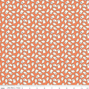 Fat Quarter End of Bolt - Spooky Schoolhouse Ghosts C13205 Orange - Riley Blake Designs - Halloween - Quilting Cotton Fabric