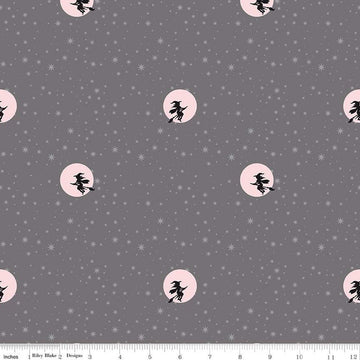 SALE Spooky Schoolhouse Starry Night SC13207 Gray SPARKLE - Riley Blake - Halloween Witches Stars Silver SPARKLE - Quilting Cotton Fabric
