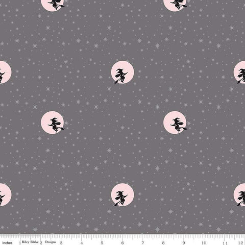 SALE Spooky Schoolhouse Starry Night SC13207 Gray SPARKLE - Riley Blake - Halloween Witches Stars Silver SPARKLE - Quilting Cotton Fabric