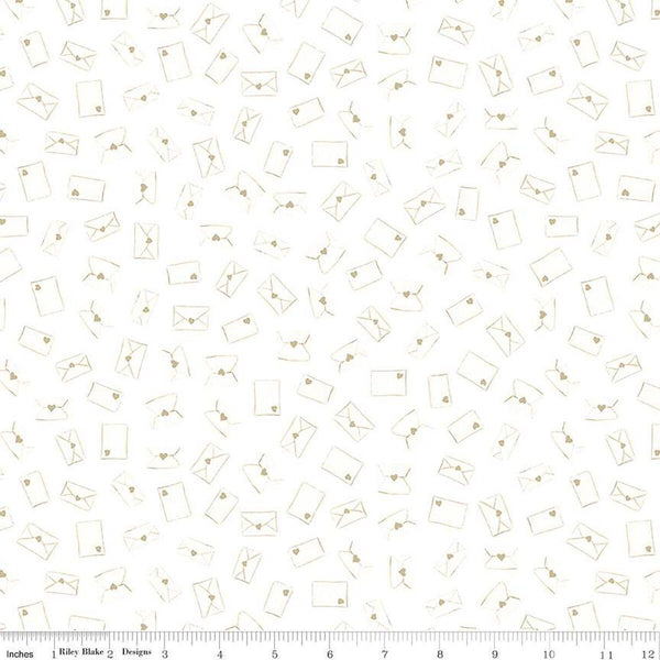 Fat Quarter End of Bolt - Hush Hush 2 Love Notes C12884 - Riley Blake - Low-Volume Envelopes Post Cards Hearts - Quilting Cotton Fabric