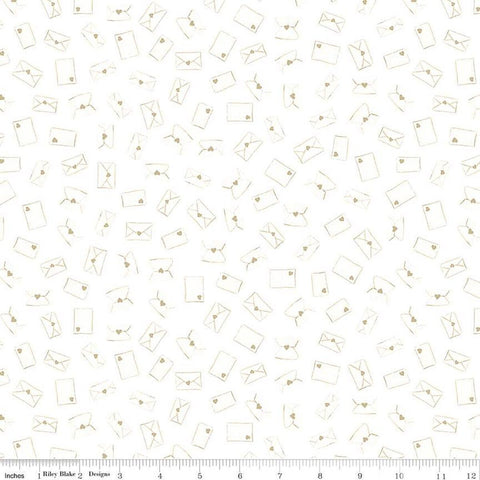 Fat Quarter End of Bolt - Hush Hush 2 Love Notes C12884 - Riley Blake - Low-Volume Envelopes Post Cards Hearts - Quilting Cotton Fabric
