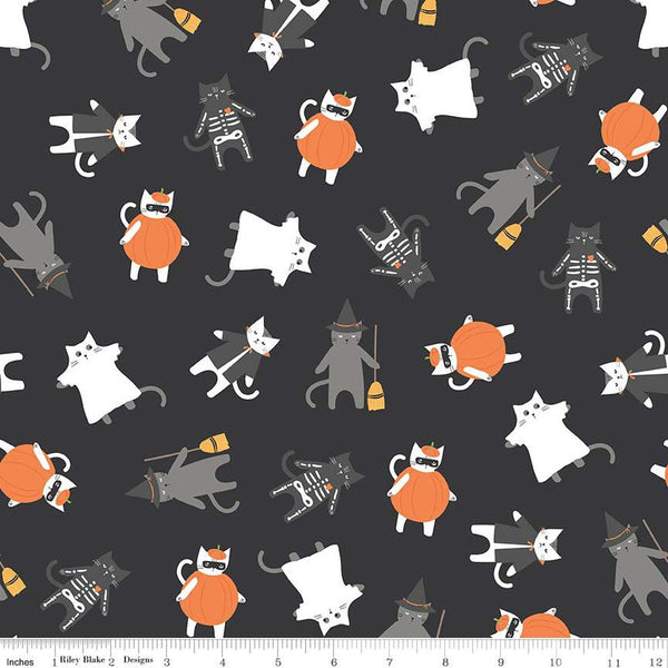 SALE Hey Bootiful Main C13130 Charcoal - Riley Blake Designs - Halloween Cats Costumes - Quilting Cotton Fabric