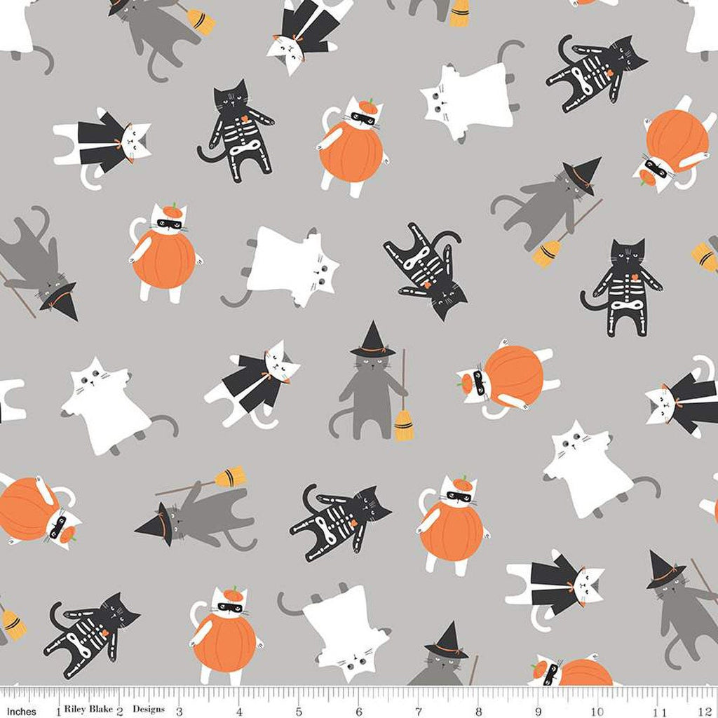 SALE Hey Bootiful Main C13130 Gray - Riley Blake Designs - Halloween Cats Costumes - Quilting Cotton Fabric