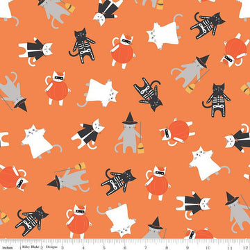 DEAL Hey Bootiful Main C13130 Orange - Riley Blake Designs - Halloween Cats Costumes - Quilting Cotton Fabric