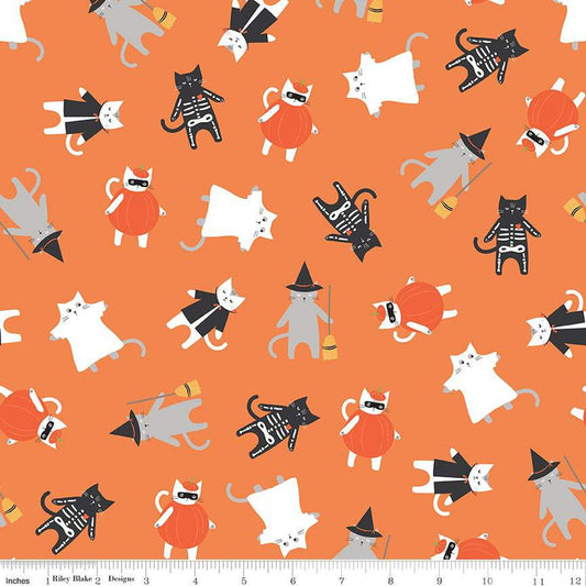 DEAL Hey Bootiful Main C13130 Orange - Riley Blake Designs - Halloween Cats Costumes - Quilting Cotton Fabric