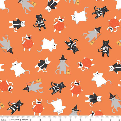 SALE Hey Bootiful Main C13130 Orange - Riley Blake Designs - Halloween Cats Costumes - Quilting Cotton Fabric