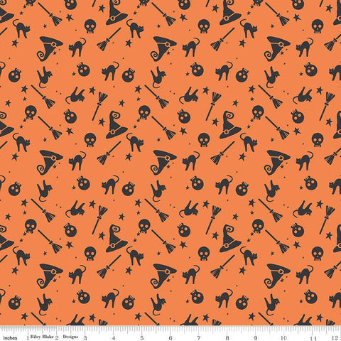 Hey Bootiful Witch Icons C13131 Orange - Riley Blake Designs - Halloween Witches Skulls Brooms Cats Hats - Quilting Cotton Fabric